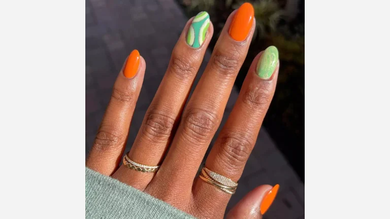 30 Fall Nail Designs You’ll Be Obsessed With 21 Groovy Green and Orange Nails
