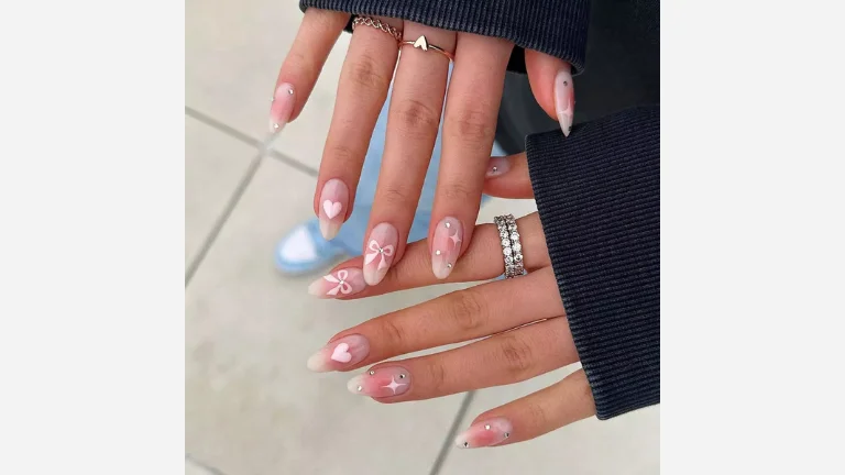 30 Fall Nail Designs You’ll Be Obsessed With 7 Aura Blush Bow Nail Art